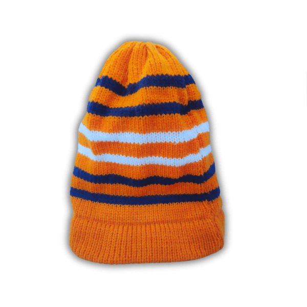 Orange Black and White Striped Stylish Winter Cap for Kids boys and girls - Image 2