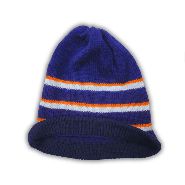 Navy Blue, Orange, and White Winter Cap Hat - Unisex Design for Kids boys and girls - Image 3