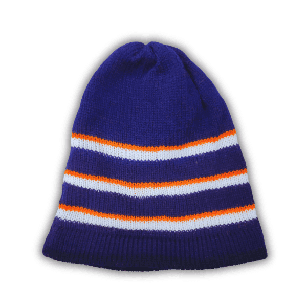Navy Blue Orange and White Winter Cap Hat