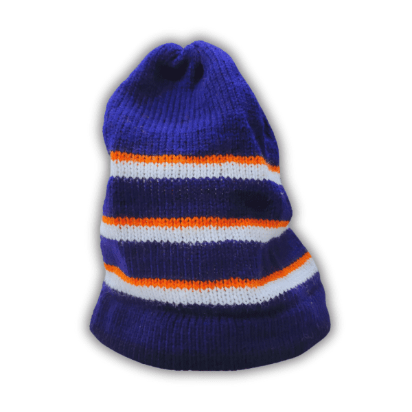 Navy Blue, Orange, and White Winter Cap Hat - Unisex Design for Kids boys and girls - Image 2