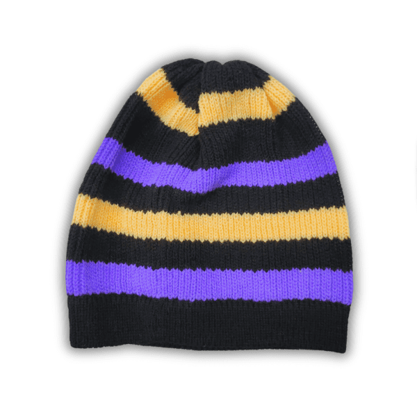 Black, Yellow, and Purple Winter Cap Hat - Unisex Design for Men and Women
