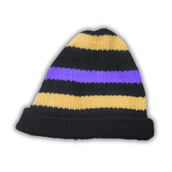 Black Yellow and Purple Winter Cap Hat Unisex Design for Men and Women - Image 2