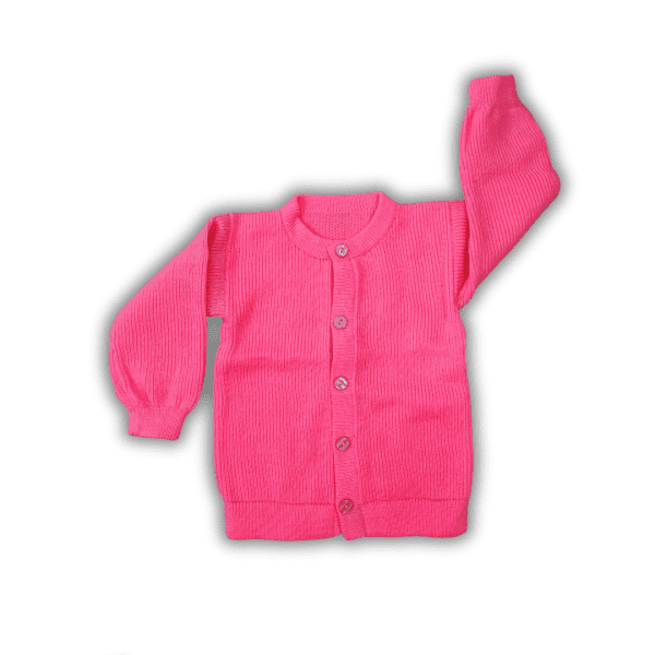 Solid Pink Buttoned Full Sleeve Round Neck Cardigan - School Uniform Sweater for Girls
