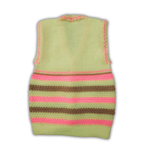 Lemon, Pink, Brown, and White Embroidered Neck and Armhole Hand-Knitted Sweater for Baby Girls and Boys - Image 3