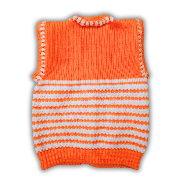 Orange and White Embroidered Neck and Armhole Hand-Knitted Sweater for Baby Girls by Sonai Knitcraft - Image 3