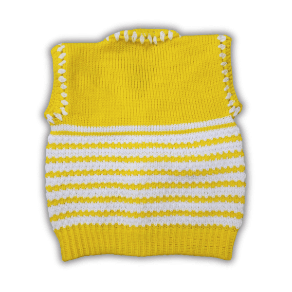 Yellow and White Embroidered Neck and Armhole Hand-Knitted Sweater for Baby Girls - Image 3