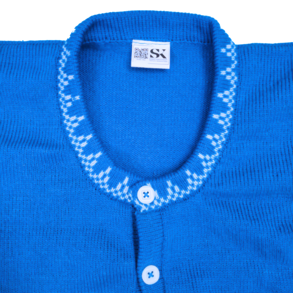 Blue & White Dotted Flower Woolen Blouse Sweater for Women - Elegant Winter Wear