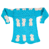 Aqua Blue and Off-White Colorblocked V-Neck Sweater for Women