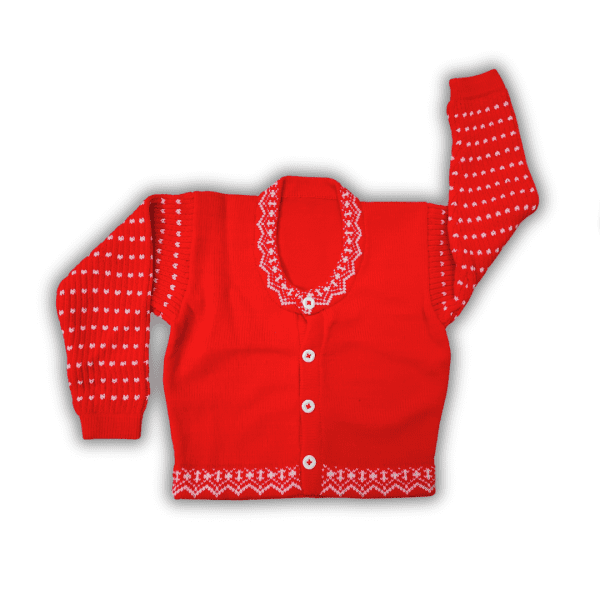 Red Full Sleeve White Designed Round Neck Stylo Blouse for Women by Sonai Knitcraft