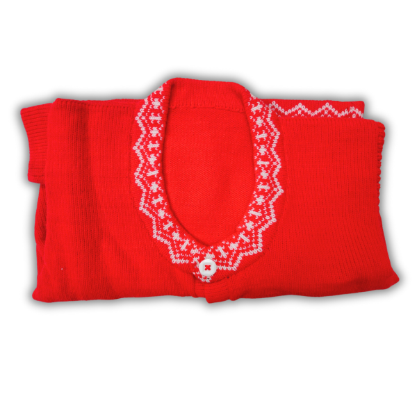 Red Full Sleeve White Designed Round Neck Stylo Blouse for Women by Sonai Knitcraft - Image 2