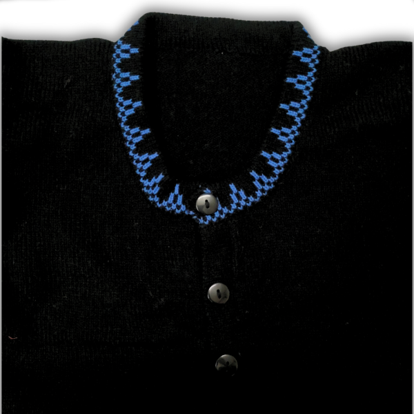 Solid Black Blouse with Blue Patterned Sleeves by Sonai Knitcraft - Image 2