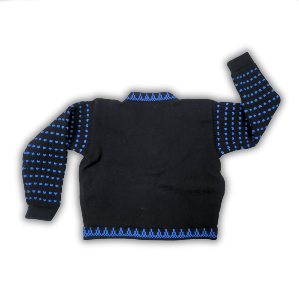 Solid Black Blouse with Blue Patterned Sleeves by Sonai Knitcraft - Image 3