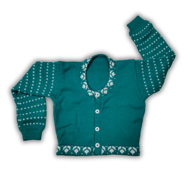 Green Blouse with White Checkered Flower-Printed Full Sleeves for Women