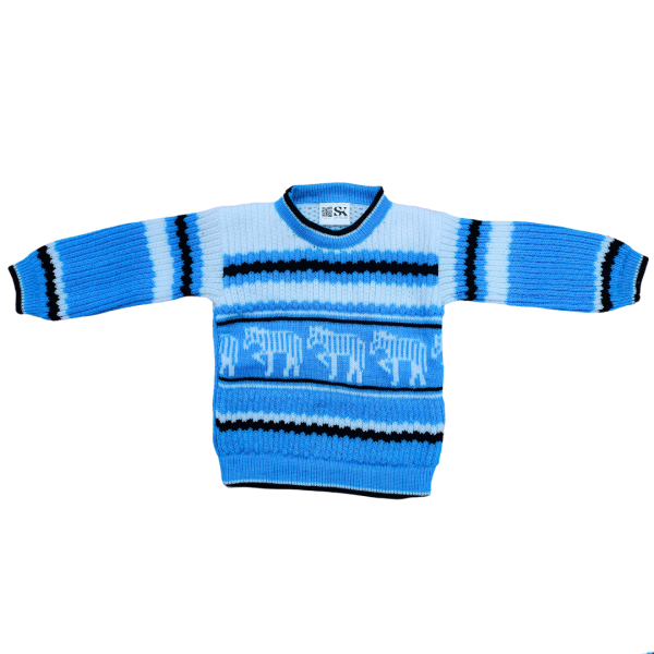 White Zebra Design Stylish Indigo Blue, White, and Black Round Crew Neck Casual Wear for Kids