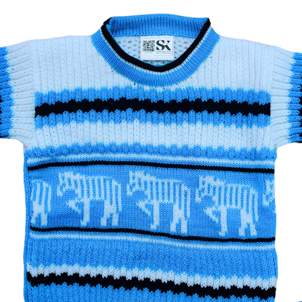 White Zebra Design Stylish Indigo Blue, White, and Black Round Crew Neck Casual Wear for Kids