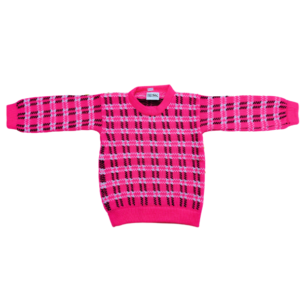 Black and White Checkered Pink Sweater for Kids - Stylish Winter Wear