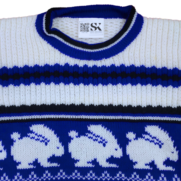 Blue and White Rabbit Woolen Sweater for Kids - Stylish Winter Wear