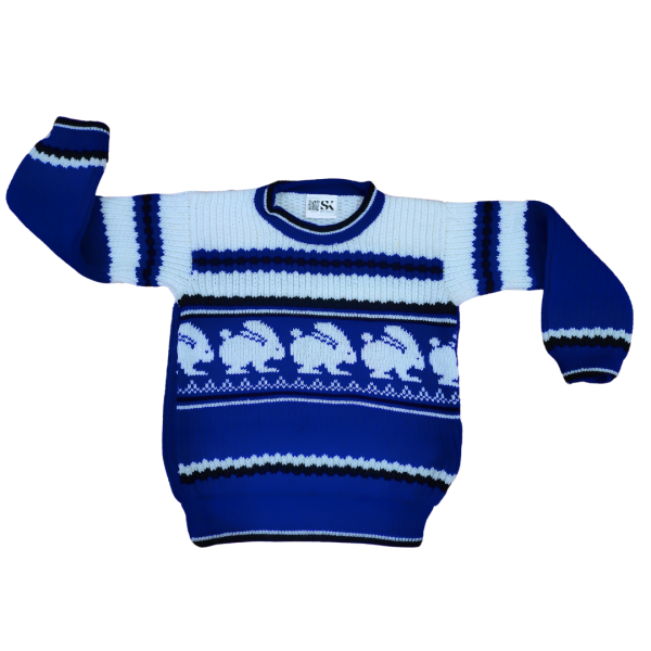 Blue and White Rabbit Woolen Sweater for Kids - Stylish Winter Wear
