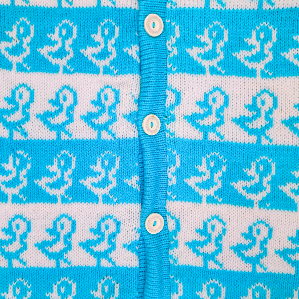 Aqua Blue and White Duck Printed Cardigan for Girls