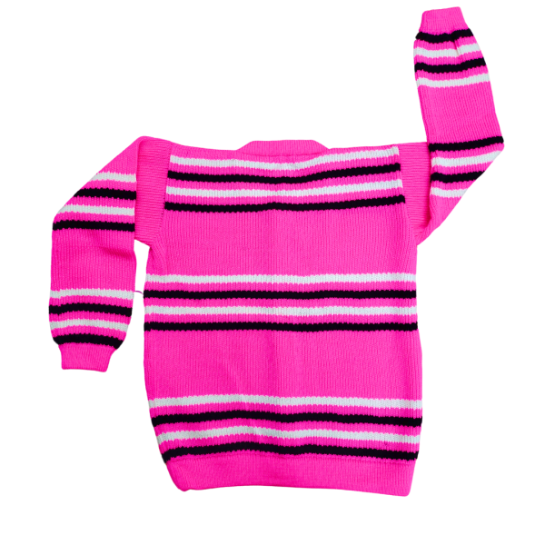 Pink White and Black Stripe Horizontal Line Cardigan for Girls