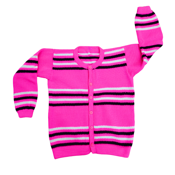 Pink White and Black Stripe Horizontal Line Cardigan for Girls