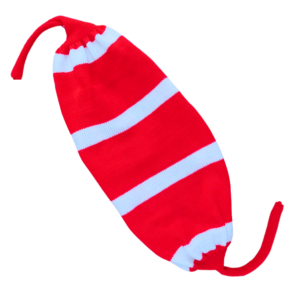 Elegant Red Bou Woolen Tupi with White Stripes for Women – Free Size Winter Fashion