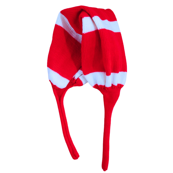 Elegant Red Bou Woolen Tupi with White Stripes for Women – Free Size Winter Fashion