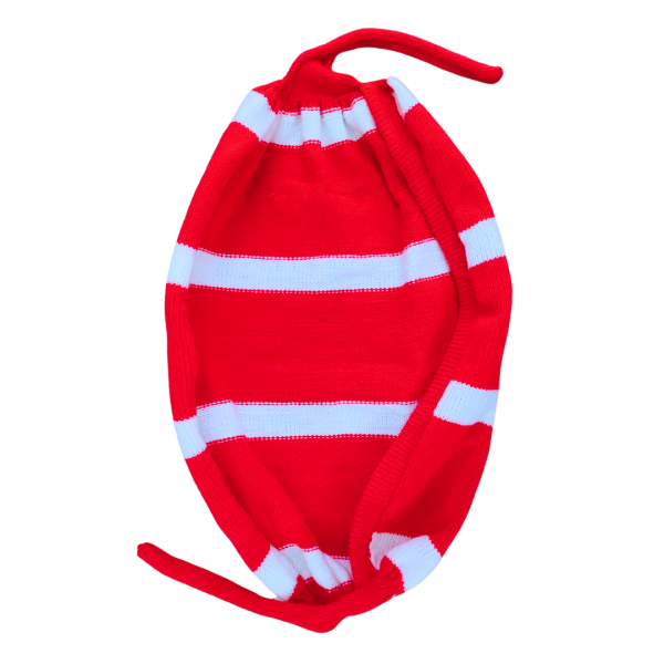 Elegant Red Bou Woolen Tupi with White Stripes for Women – Free Size Winter Fashion