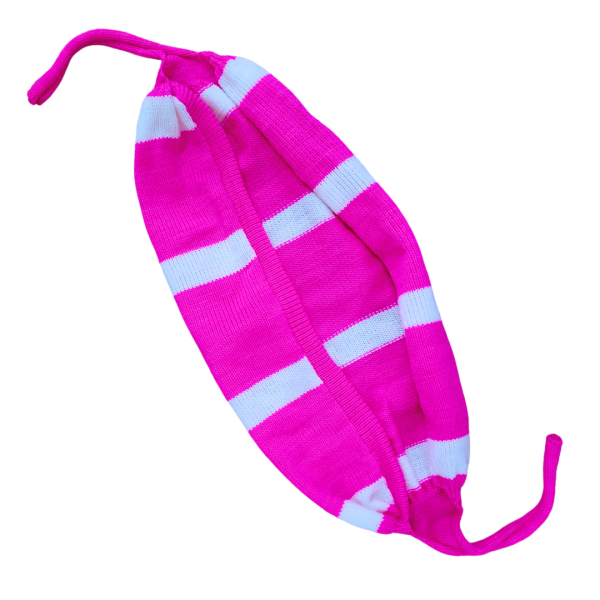 Pink Bou Woolen Tupi with White Stripes for Women – Free Size Winter Cap