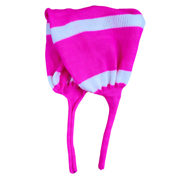 Pink Bou Woolen Tupi with White Stripes for Women – Free Size Winter Cap