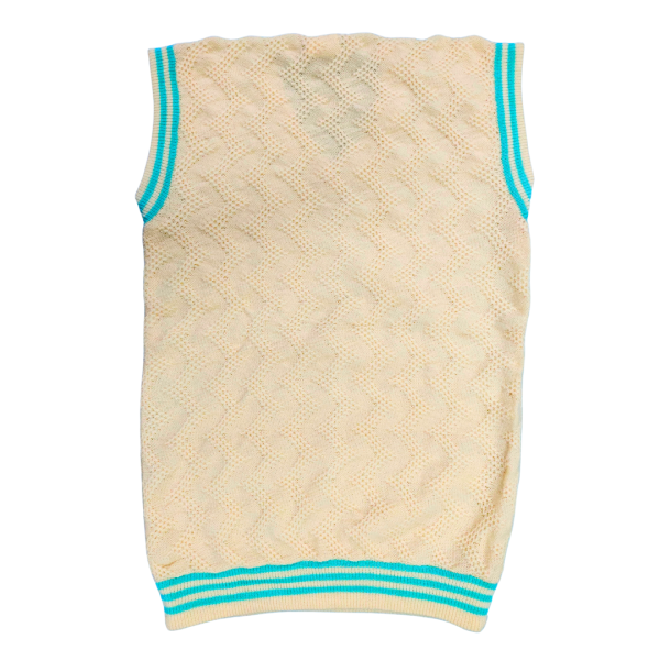 Off White and Sea Green Ripped V Neck Pullover Half Sleeve Cotton T-Shirt Pattern Wool Sweater for Men