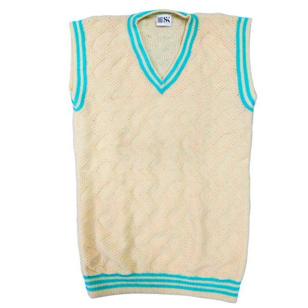 Off White and Sea Green Ripped V Neck Pullover Half Sleeve Cotton T-Shirt Pattern Wool Sweater for Men