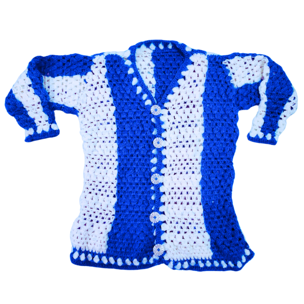 New Blue and White Fully Hand-Knitted Sweater for Women