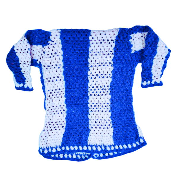 New Blue and White Fully Hand-Knitted Sweater for Women