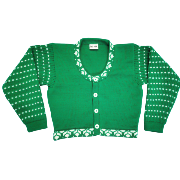 Green & White Dotted Flower Woolen Blouse Sweater for Women - Stylish Winter Wear