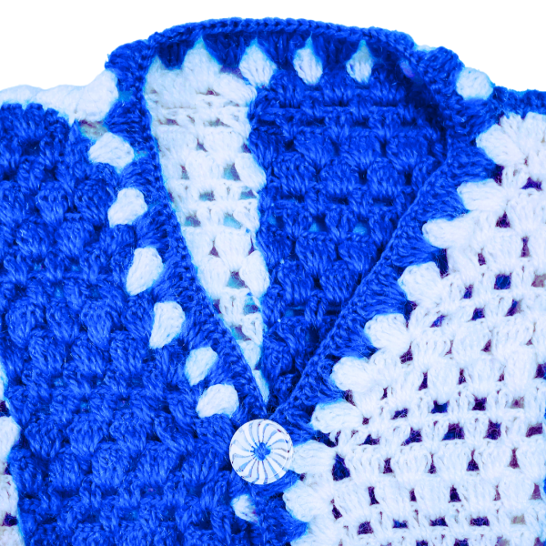 New Blue and White Fully Hand-Knitted Sweater for Women
