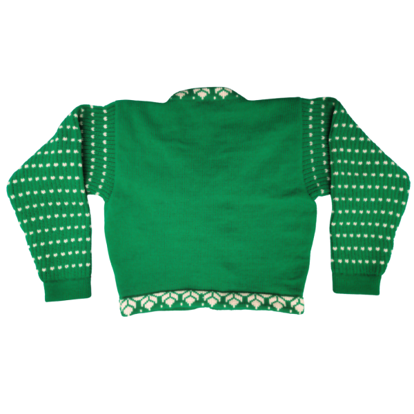 Green & White Dotted Flower Woolen Blouse Sweater for Women - Stylish Winter Wear