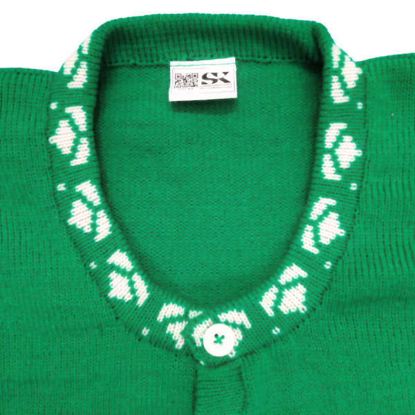 Green & White Dotted Flower Woolen Blouse Sweater for Women - Stylish Winter Wear