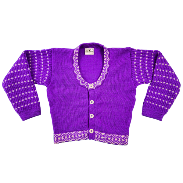 Solid Purple Blouse with White Checkered Full Sleeves for Women