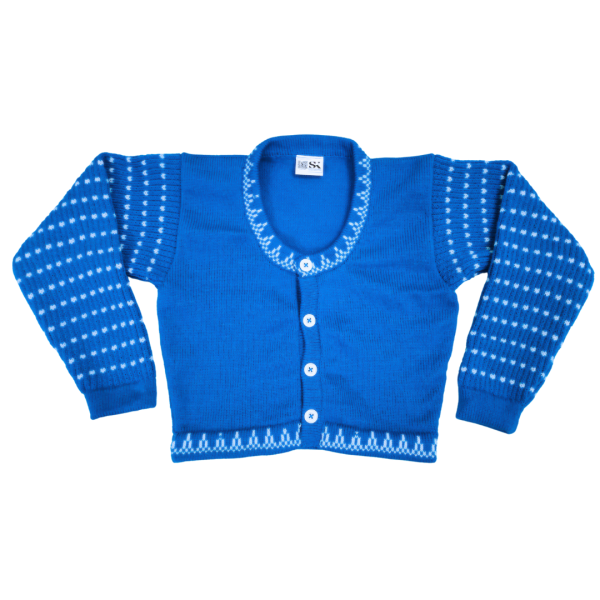Blue & White Dotted Flower Woolen Blouse Sweater for Women - Elegant Winter Wear