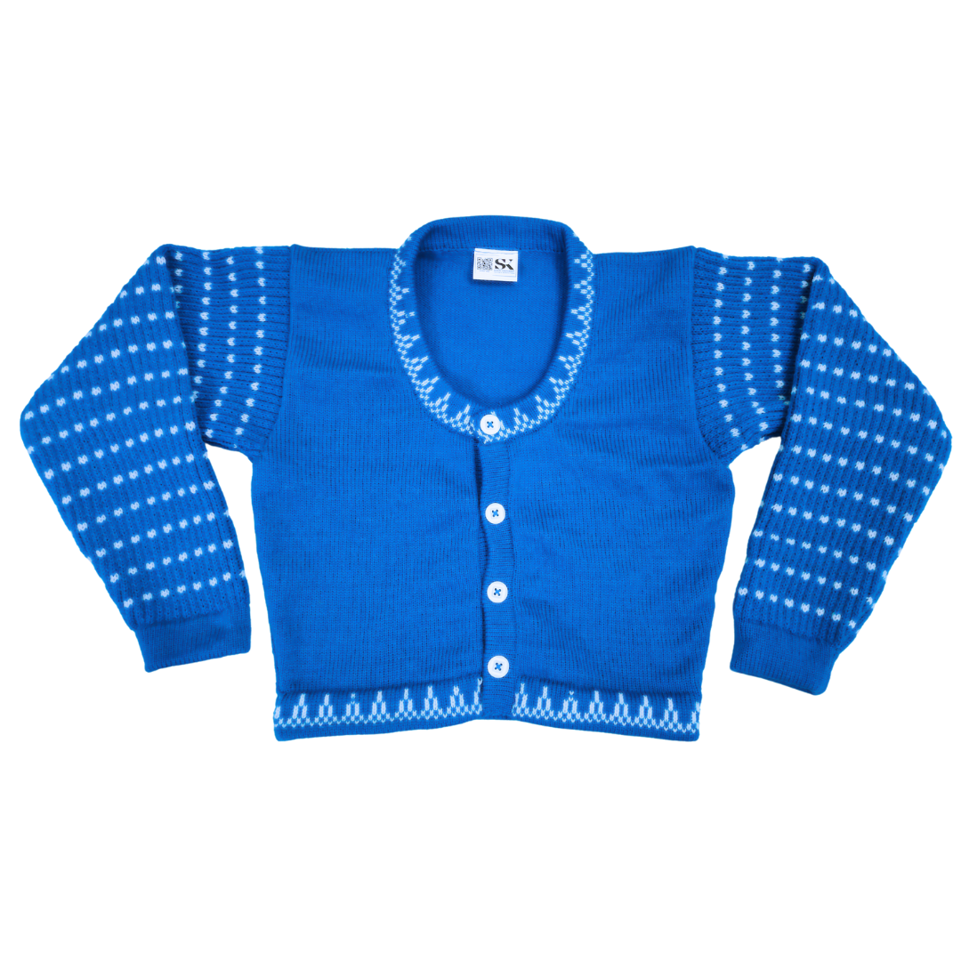 Blue & White Dotted Flower Woolen Blouse Sweater for Women - Elegant Winter Wear